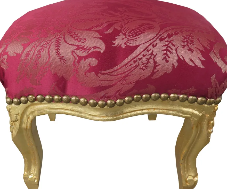 Casa Padrino Barock Fußhocker Bordeauxrot Muster / Gold Mod2 - Antik Stil Möbel - Hocker