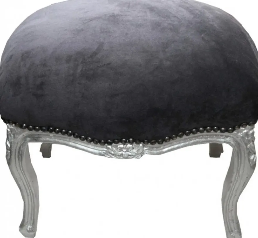 Casa Padrino Barock Fußhocker Grau / Silber Medium - Hocker - Barock Stil Möbel Antik