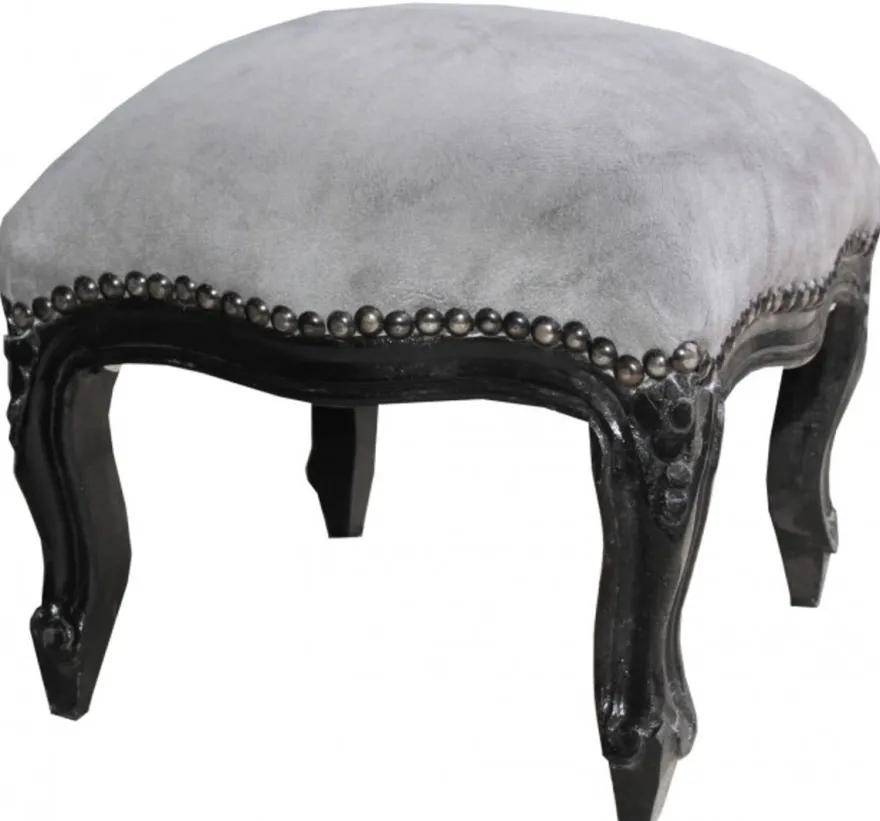 Casa Padrino Barock Fußhocker Grau / Schwarz - Antik Stil Möbel - Hocker