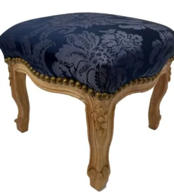 Casa Padrino Barock Fußhocker Royalblau Muster / Naturfarben - Handgefertigter Antik Stil Hocker mit elegantem Muster - Wohnzimmer Möbel im Barockstil - Barock Möbel