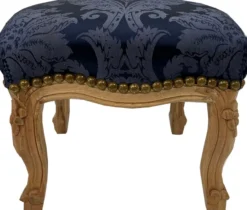 Casa Padrino Barock Fußhocker Royalblau Muster / Naturfarben - Handgefertigter Antik Stil Hocker mit elegantem Muster - Wohnzimmer Möbel im Barockstil - Barock Möbel