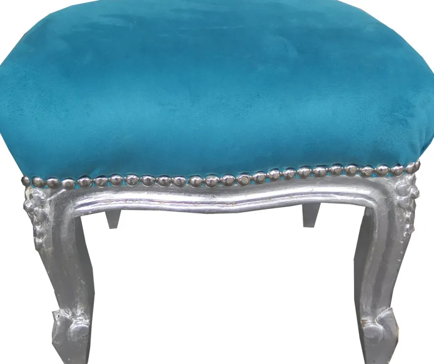 Casa Padrino Barock Fußhocker Blau / Silber - Antik Stil Möbel - Hocker