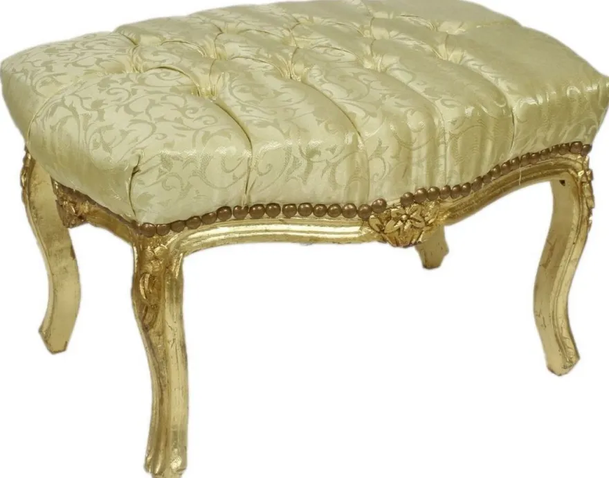 Casa Padrino Barock Fußhocker Gold Muster / Gold 60 x 40 x H. 35 cm - Handgefertigter Barock Hocker mit Glitzersteinen - Barockstil Möbel