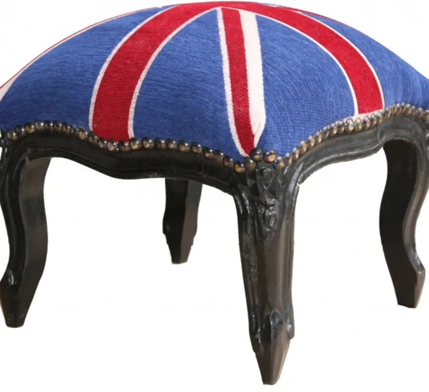 Casa Padrino Barock Fußhocker Union Jack / Schwarz - Hocker Englische Flagge - Antik Stil England