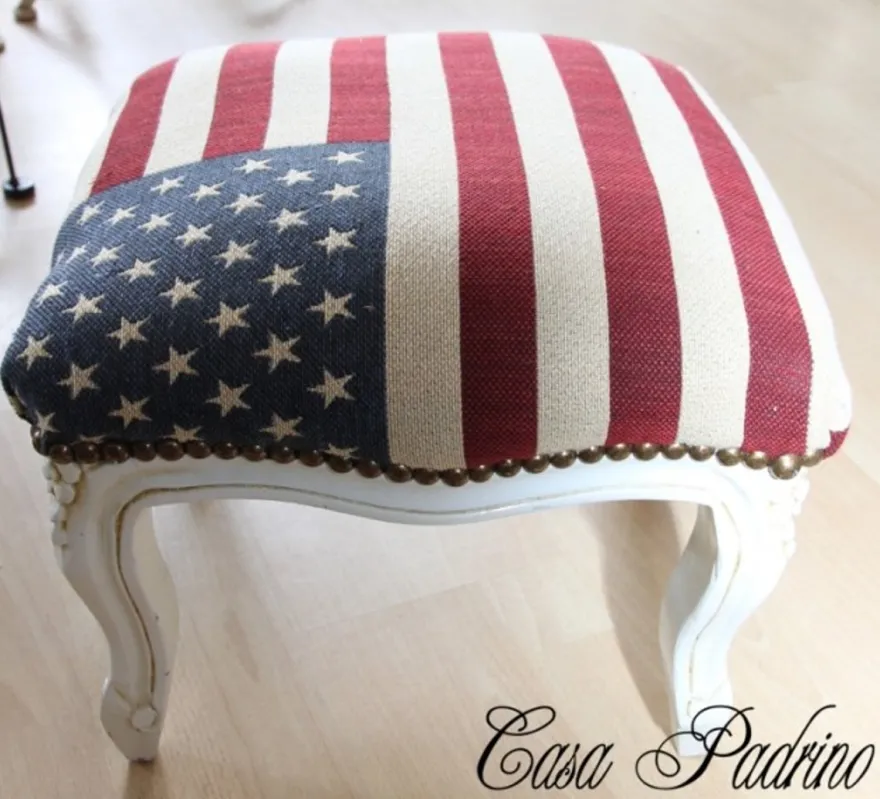 Casa Padrino Barock Fußhocker USA Design / Creme - Hocker USA Flagge