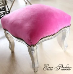 Casa Padrino Barock Fußhocker Rosa / Silber - Antik Stil Möbel - Hocker