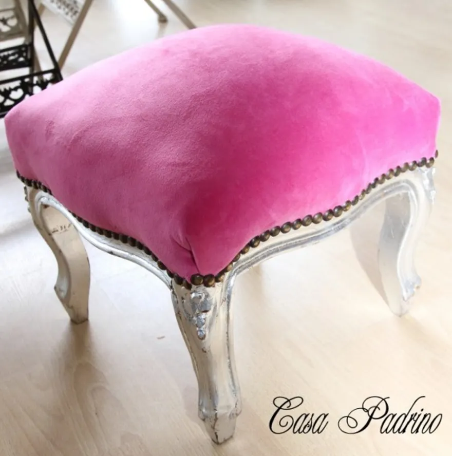 Casa Padrino Barock Fußhocker Rosa / Silber - Antik Stil Möbel - Hocker