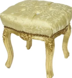 Casa Padrino Barock Fußhocker Gold Muster / Gold 45 x 40 x H. 35 cm - Handgefertigter Barock Hocker mit Glitzersteinen - Barockstil Möbel