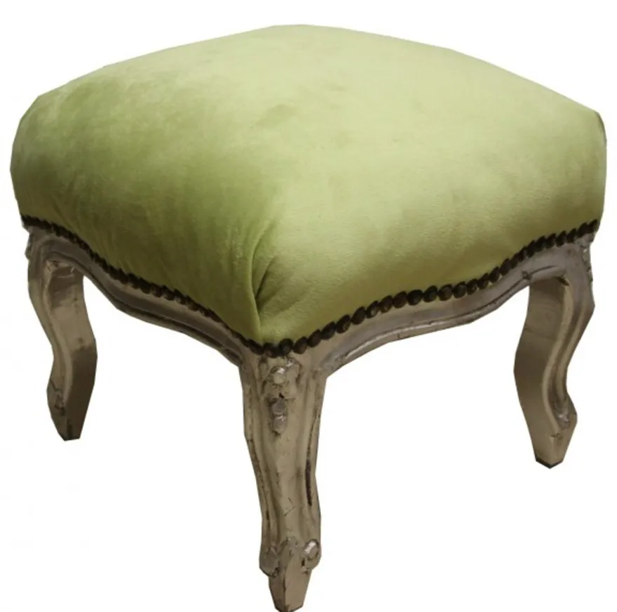 Casa Padrino Barock Fußhocker Jägergrün / Silber - Antik Stil Möbel - Hocker