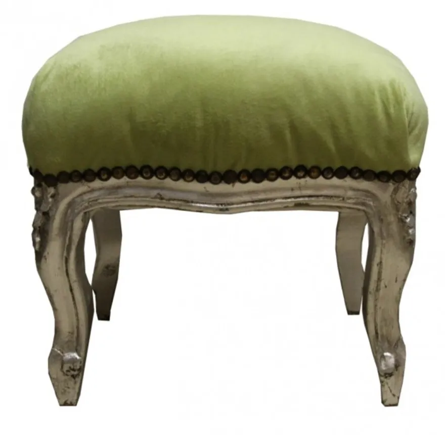 Casa Padrino Barock Fußhocker Jägergrün / Silber - Antik Stil Möbel - Hocker