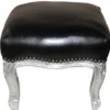 Casa Padrino Barock Fußhocker Schwarz Lederoptik / Silber