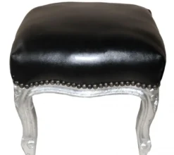 Casa Padrino Barock Fußhocker Schwarz Lederoptik / Silber