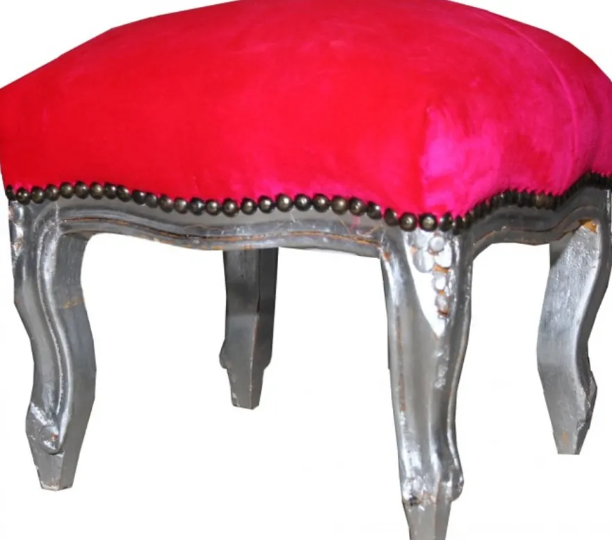 Casa Padrino Barock Fußhocker Pink / Silber - Antik Stil Möbel - Hocker