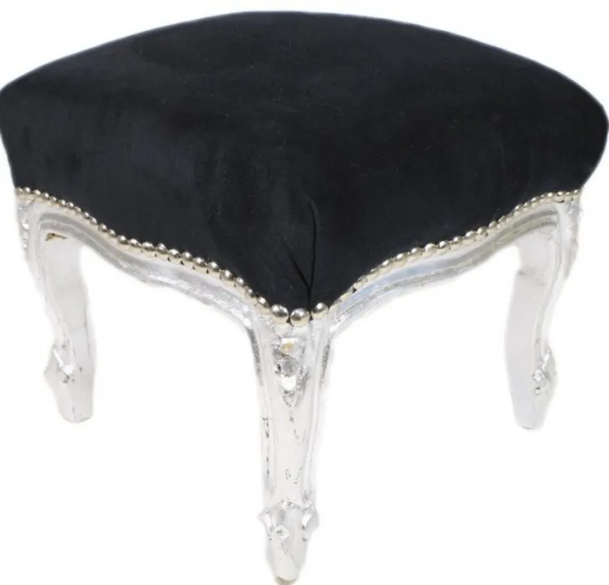 Casa Padrino Barock Fußhocker Schwarz / Silber - Hocker Möbel