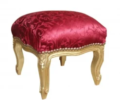 Casa Padrino Barock Fußhocker im Antik Stil, Bordeauxrot mit Muster und Gold, 39 x 39 x 34 cm