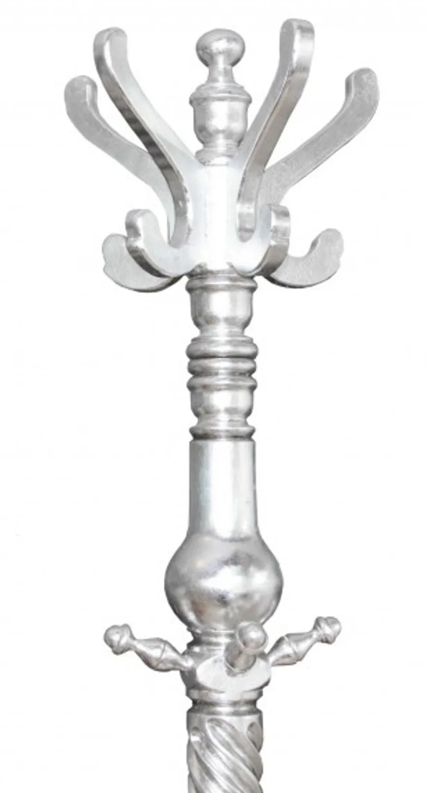 Casa Padrino Barock Garderobenständer in Silber - Massives Holz, Handgefertigt, H 195 cm x D 42 cm