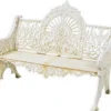 Casa Padrino Barock Gartenbank Cremeweiß 119 x H. 95,5 cm - Prunkvolle Gusseisen Garten Sitzbank - Gusseisen Gartenmöbel - Barock Garten Möbel - Garten Möbel im Barockstil