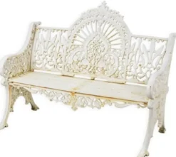 Casa Padrino Barock Gartenbank Cremeweiß 119 x H. 95,5 cm - Prunkvolle Gusseisen Garten Sitzbank - Gusseisen Gartenmöbel - Barock Garten Möbel - Garten Möbel im Barockstil