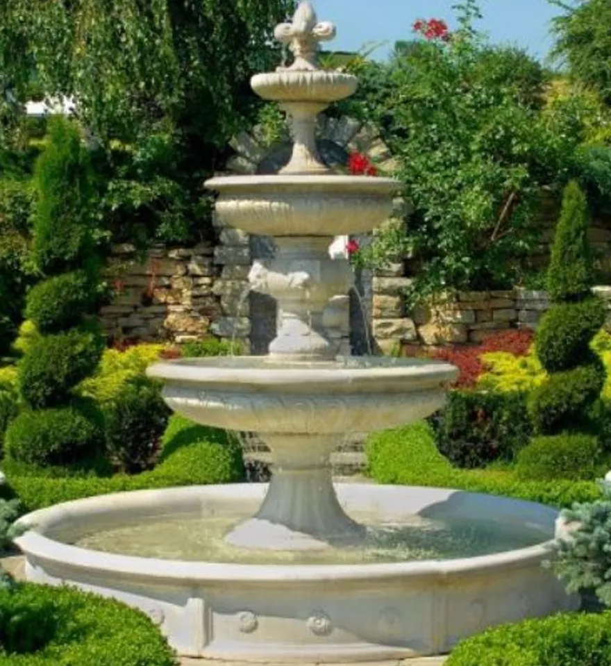 Casa Padrino Barock Gartenbrunnen / Springbrunnen Ø 265 x H. 280 cm - Prunkvoller 3-Stufiger Brunnen im Barockstil