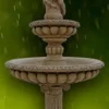 Casa Padrino Barock Gartenbrunnen Junge mit Muschel Dunkelgrau Ø 114 x H. 220 cm - 2 Stufiger Springbrunnen - Gartendeko Brunnen