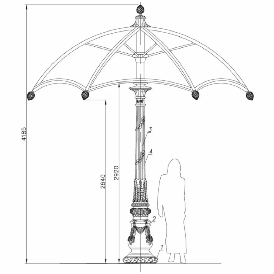 Casa Padrino Barock Garten Deko Sonnenschirm Weiß / Creme Ø 350 x H. 418,5 cm