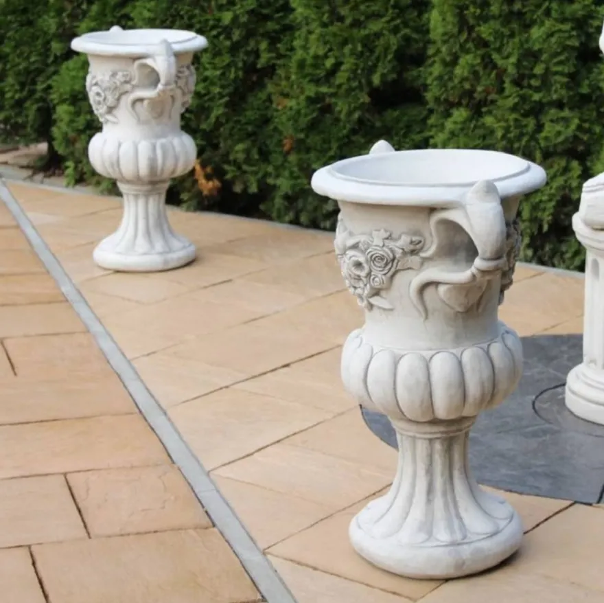 Casa Padrino Barock Garten Deko Blumentopf Grau Ø 50 x H. 93 cm - Prunkvoller Pflanzentopf im Barockstil - Barock Garten Deko - Barock Terrassen Deko - Barock Deko Accessoires