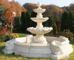 Casa Padrino Barock Garten Deko Springbrunnen Weiß Ø 270 x H. 172 cm - Prunkvoller Gartenbrunnen im Barockstil - Stein Brunnen mit Umrandung - Barock Garten & Terrassen Deko Accessoires