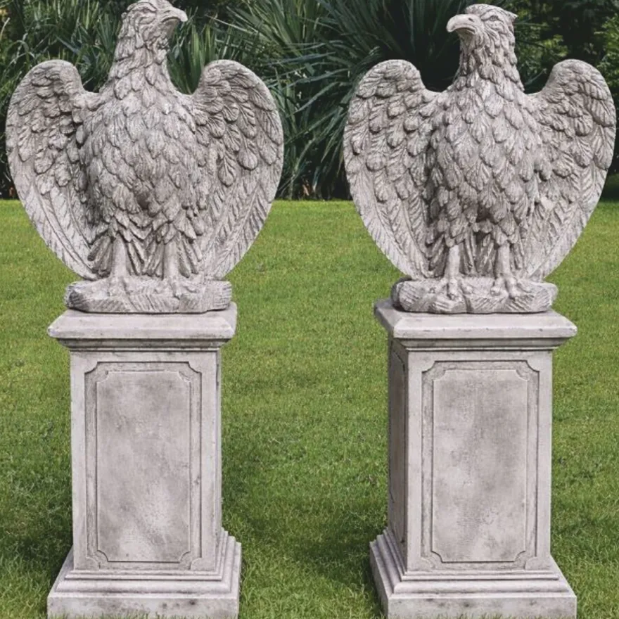 Casa Padrino Barock Garten Deko Adler Skulpturen Set Grau H. 76 cm - Made in Italy