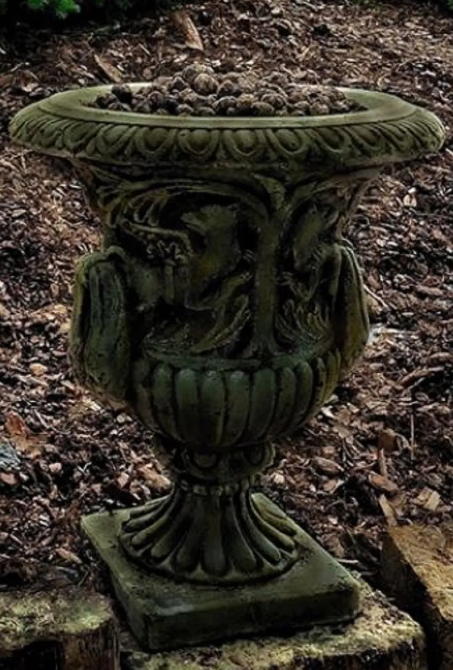 Casa Padrino Barock Gartendeko Blumentopf Antik Grün Ø 40 x H. 58 cm - Prunkvoller Pflanzentopf im Barockstil - Barock Garten Deko Accessoires