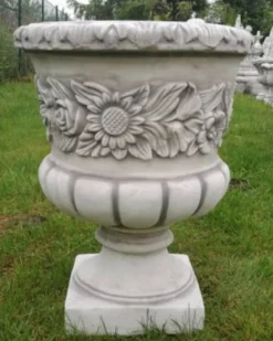 Casa Padrino Barock Garten Deko Blumentopf Grau Ø 48 x H. 62 cm - Runder Pflanzentopf im Barockstil - Barock Garten Deko - Barock Terrassen Deko - Barock Deko Accessoires