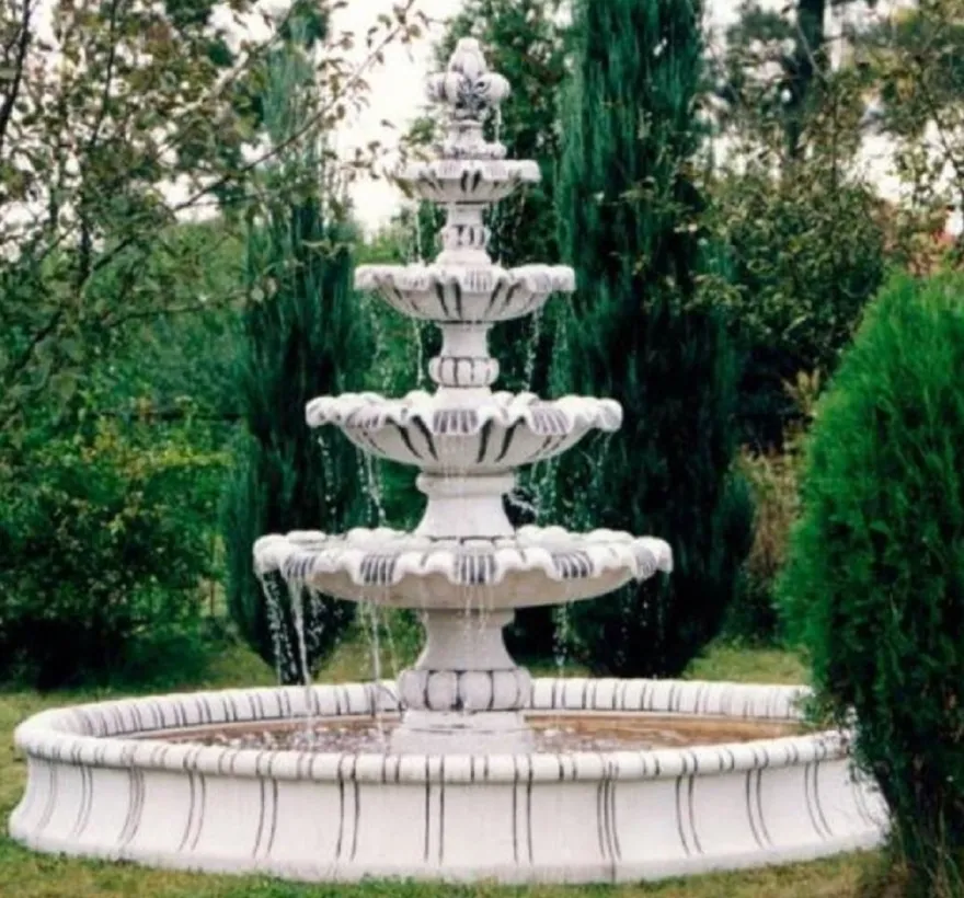 Casa Padrino Barock Garten Deko Springbrunnen Weiß / Grau Ø 280 x H. 160 cm - Prunkvoller Gartenbrunnen im Barockstil - Stein Brunnen mit Umrandung - Barock Garten & Terrassen Deko Accessoires