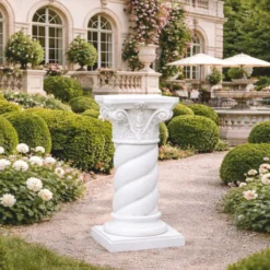 Casa Padrino Barock Garten Deko Säule Weiß H. 70 cm - Barockstil Garten Deko