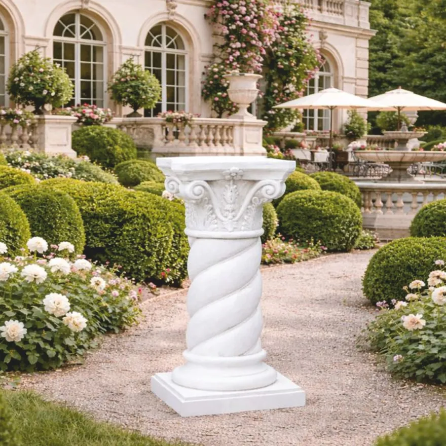 Casa Padrino Barock Garten Deko Säule Weiß H. 70 cm - Barockstil Garten Deko