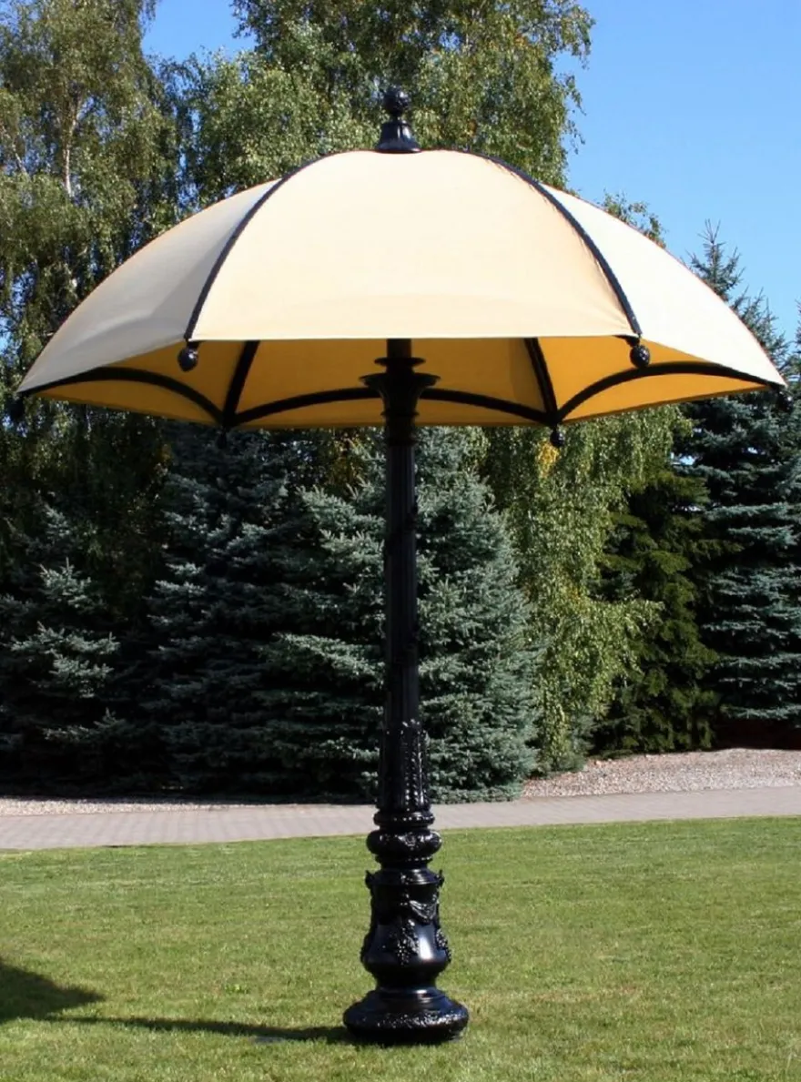 Casa Padrino Barock Garten Deko Sonnenschirm Schwarz / Beige Ø 350 x H. 418,5 cm