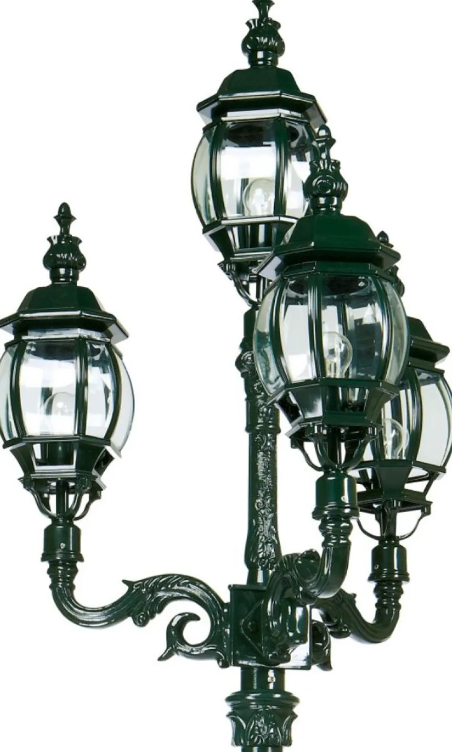 Casa Padrino Barock Gartenlaterne Grün 73 x 73 x H. 281 cm - Elegante Außenstehleuchte aus hochwertigem Aluminium und facettengeschnittenes Kristallglas - Nostalgische Gartenbeleuchtung