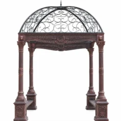 Casa Padrino Barock Garten Pavillon Braun Schwarz H. 360 cm - Gusseisen Pavillon mit integrierten Sitzbänken - Prunkvolle Barock Garten Deko