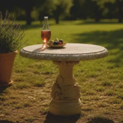 Casa Padrino Barock Gartentisch Beige Ø 90 x H. 75 cm - Barock Garten Möbel