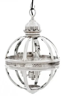 Casa Padrino Barock Hängeleuchte vernickelt Kugel Silber Durchmesser 30 cm, Höhe 50 cm - Barock Schloss Lampe Leuchte Laterne
