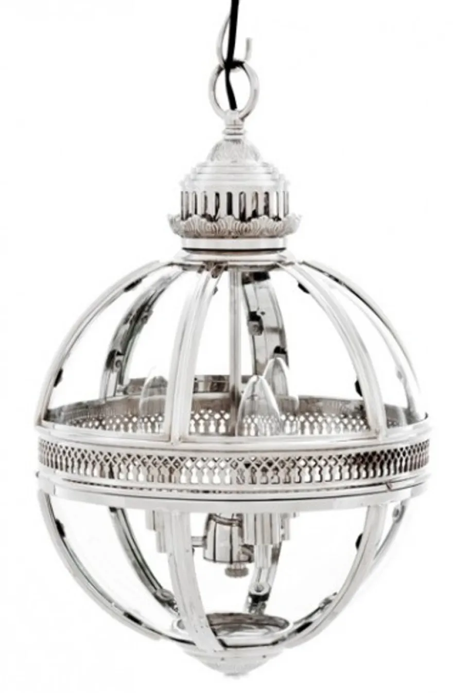 Casa Padrino Barock Hängeleuchte vernickelt Kugel Silber Durchmesser 30 cm, Höhe 50 cm - Barock Schloss Lampe Leuchte Laterne