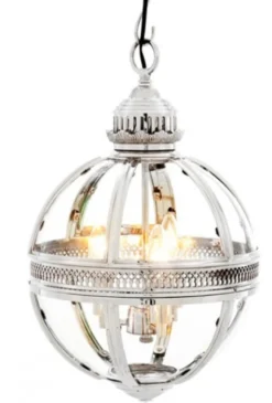 Casa Padrino Barock Hängeleuchte vernickelt Kugel Silber Durchmesser 30 cm, Höhe 50 cm - Barock Schloss Lampe Leuchte Laterne