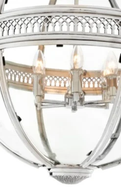 Casa Padrino Barock Hängeleuchte Kugel vernickelt Silber, Durchmesser 60 cm, Höhe 88 cm - Laterne im Schloss-Stil