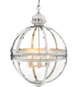 Casa Padrino Barock Hängeleuchte Kugel vernickelt Silber, Durchmesser 60 cm, Höhe 88 cm - Laterne im Schloss-Stil