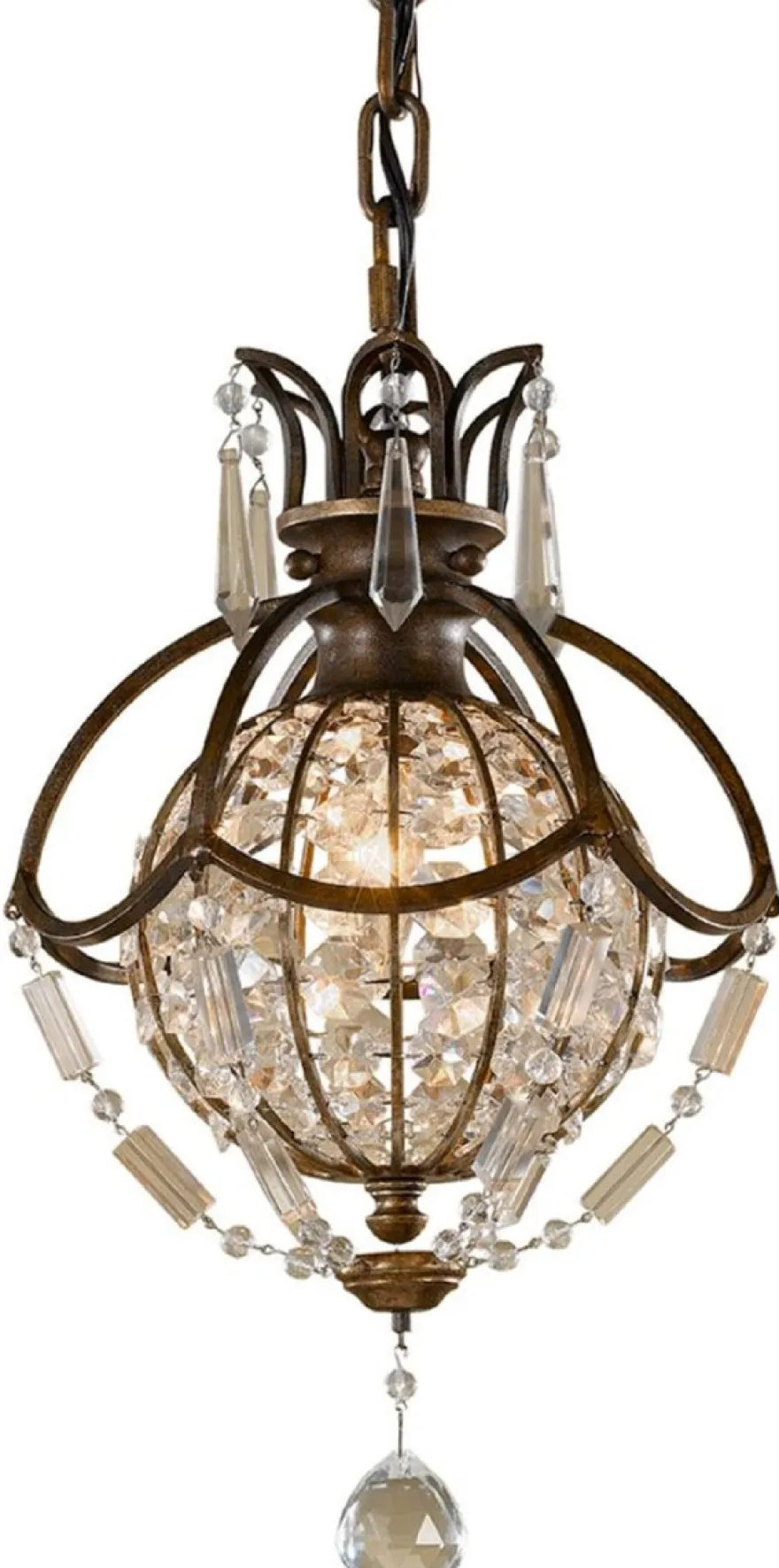 Casa Padrino Barock Hängeleuchte mit Kristallglas Bronze Ø 22,2 x H. 40,5 cm - Prunkvolle Hängelampe im Barockstil - Edel & Prunkvoll