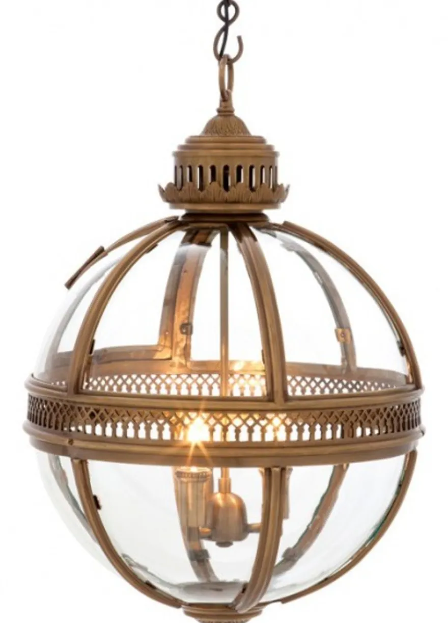Casa Padrino Barock Hängeleuchte Antik Messing Design Kugel Durchmesser 43 cm, Höhe 63 cm - Barock Schloss Lampe Leuchte Laterne