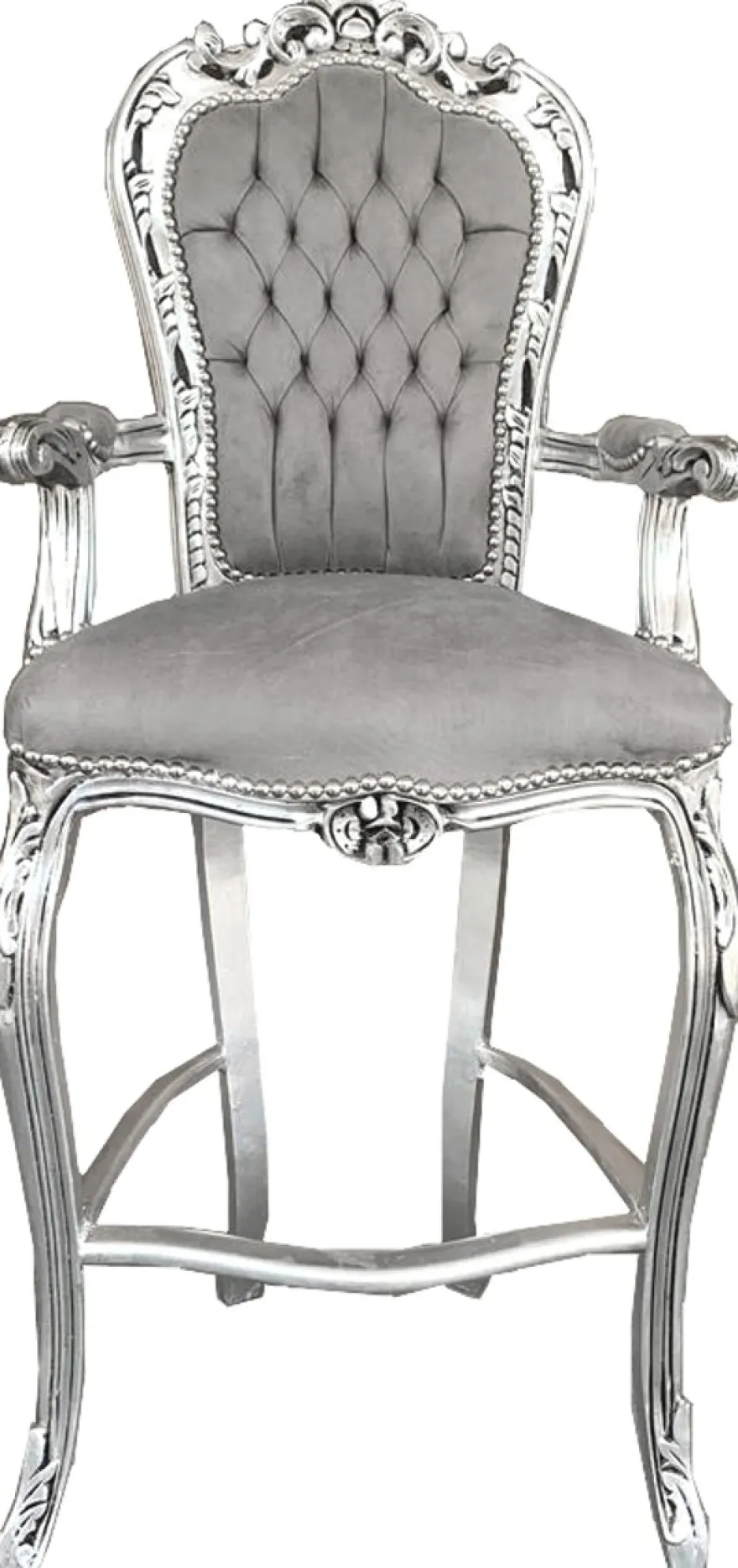 Casa Padrino Barock Hochstuhl Barstuhl Grau / Silber - Bar Hocker Stuhl Möbel