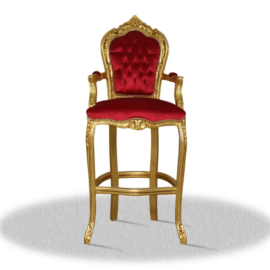 Casa Padrino Barock Hochstuhl Barstuhl Gold Rot 55 x 50 x H. 140 cm - Limited Edition