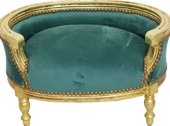 Casa Padrino Barock Hundebett & Katzenbett Grün / Antik Gold - Handgefertigtes Hunde & Katzen Sofa im Barockstil - Barock Hunde & Katzen Möbel - Barock Tiermöbel