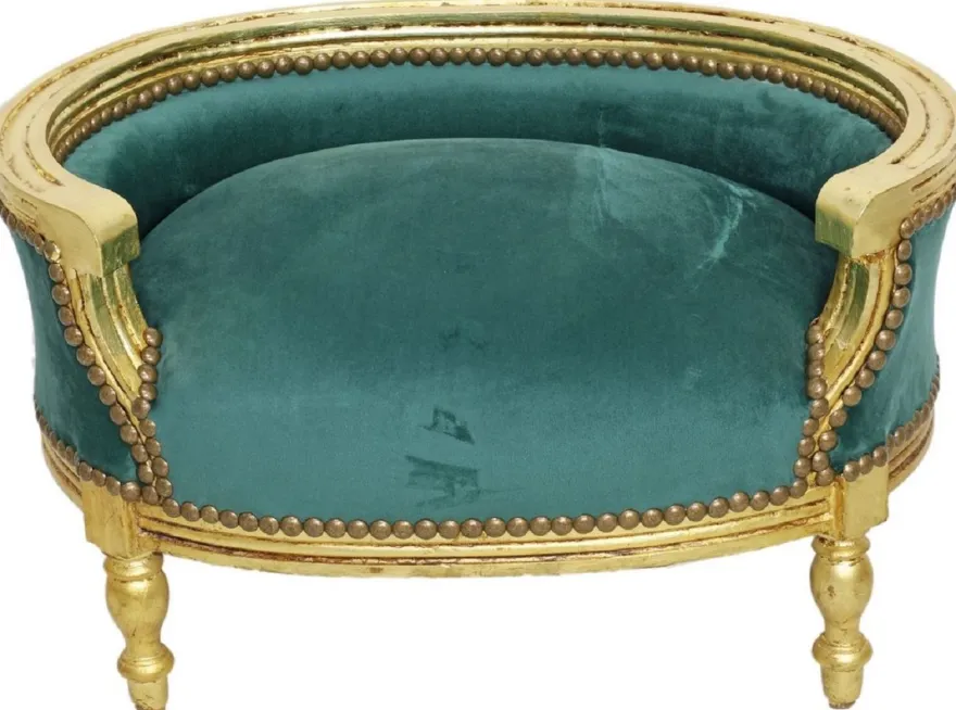 Casa Padrino Barock Hundebett & Katzenbett Grün / Antik Gold - Handgefertigtes Hunde & Katzen Sofa im Barockstil - Barock Hunde & Katzen Möbel - Barock Tiermöbel