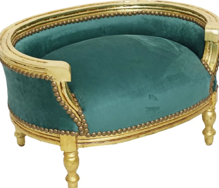Casa Padrino Barock Hundebett & Katzenbett Grün / Antik Gold - Handgefertigtes Hunde & Katzen Sofa im Barockstil - Barock Hunde & Katzen Möbel - Barock Tiermöbel
