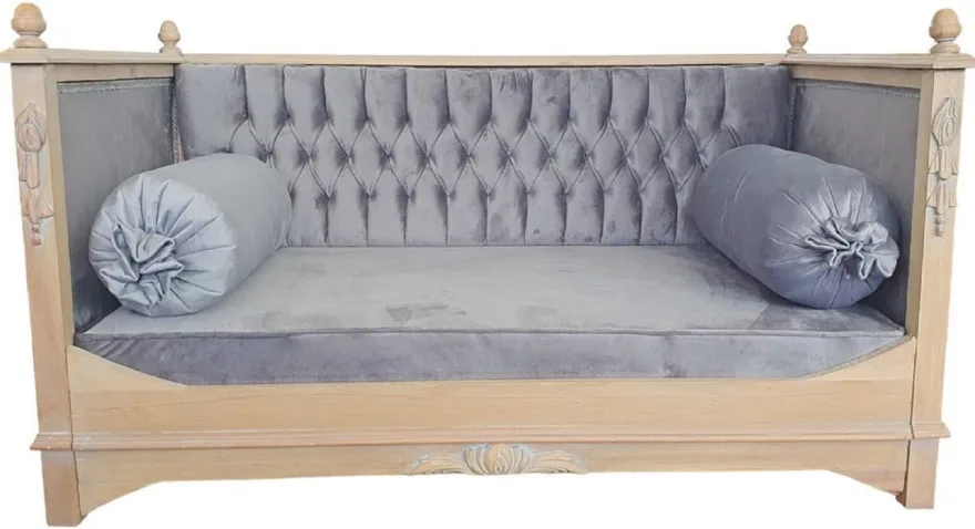 Casa Padrino Barock Hundebett Grau / Naturfarben - Prunkvolles Antik Stil Hundebett - Handgefertigte Hunde Möbel im Barockstil - Barock Tiermöbel - Antik Stil Tiermöbel